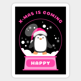 Xmas Is Coming Happy Penguin (Pink) Magnet